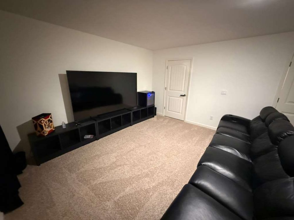 Clean, cozy media room